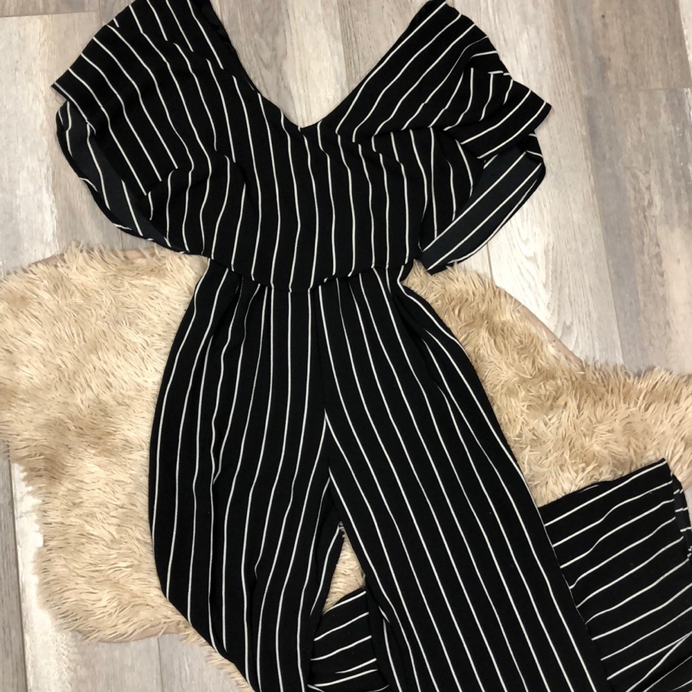 Black and white striped jumpsuit